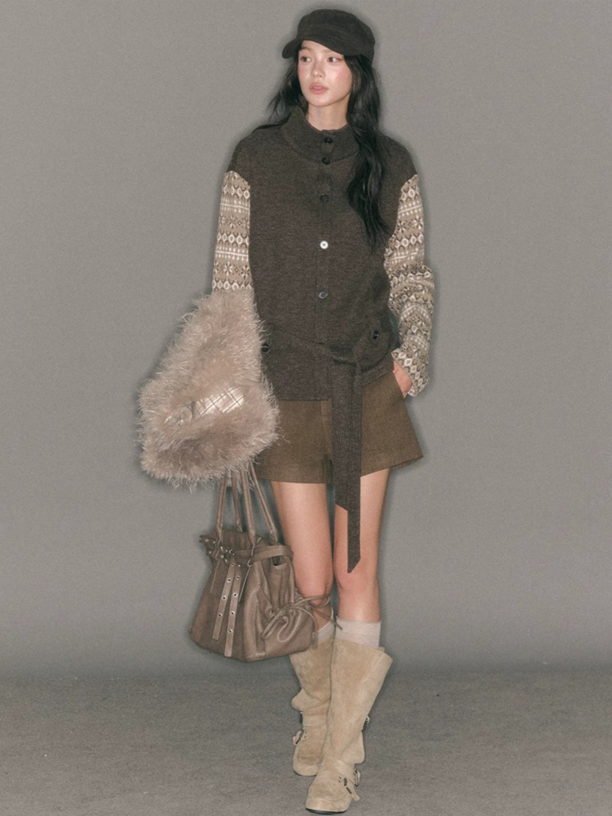 Fair Isle Panelled High-Neck Jacket