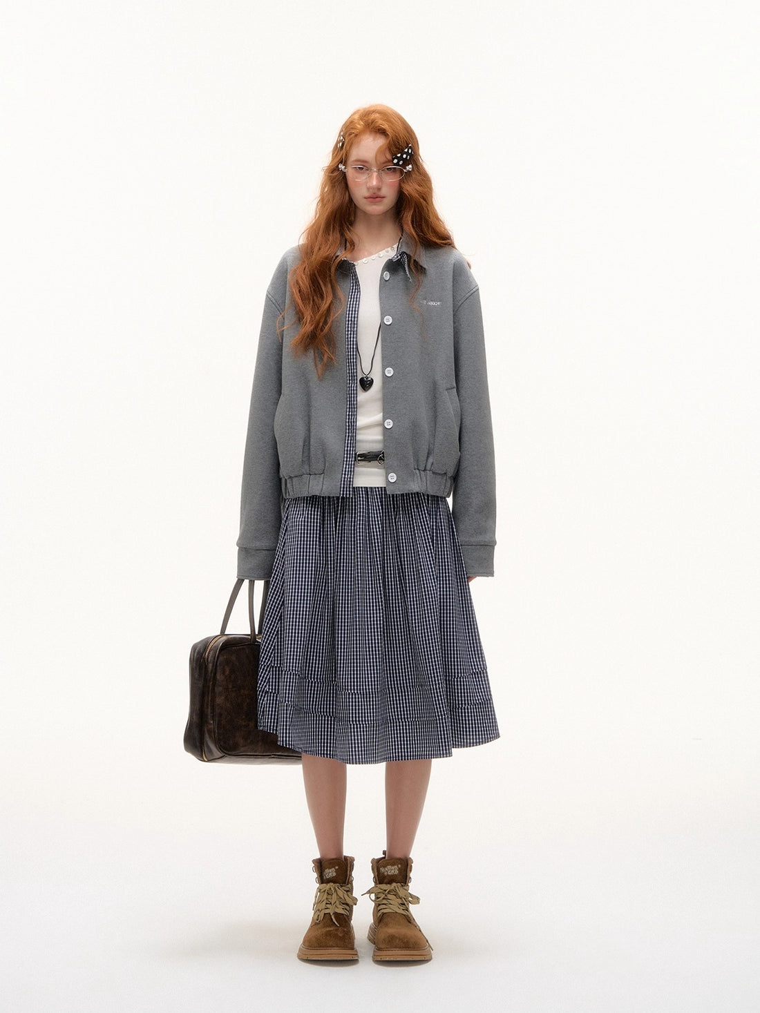 Plaid Collar Zip Sweatshirt Jacket