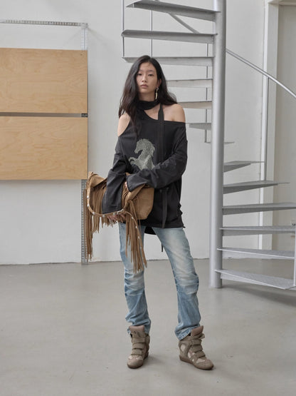 Suede Fringe Stud Tote