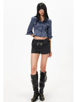 Striped Polo Collar Slim Shirt