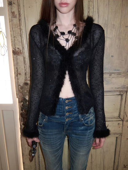 Sequin Knit V-neck Cardigan