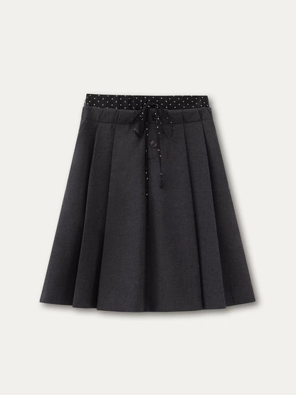 Gray Polka Pleated Midi Skirt