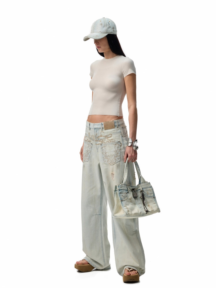 Light Blue Denim Wide-Leg Machete Pants