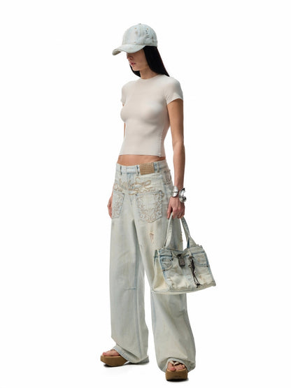 Light Blue Denim Wide-Leg Machete Pants