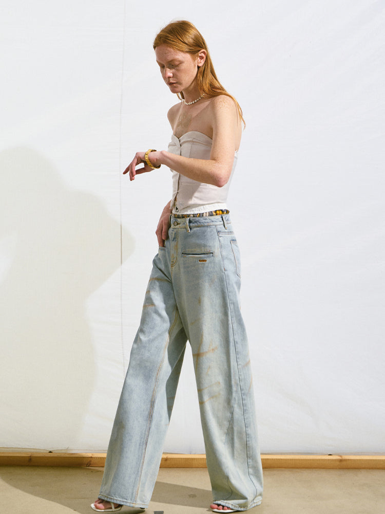 Loose Straight-Leg Denim Pants