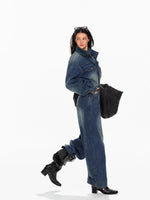 Vintage Washed Denim Wide Leg Jumpsuit