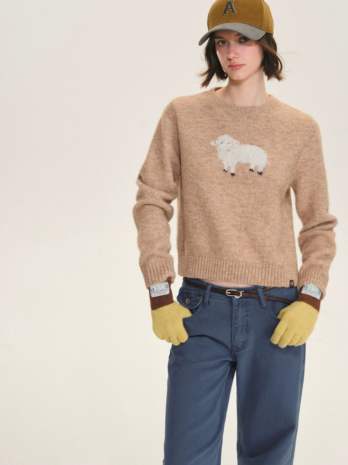 Wool Blend Sheep Embroidered Sweater