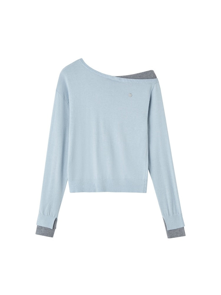 Contrast Asymmetrical Layered Sweater