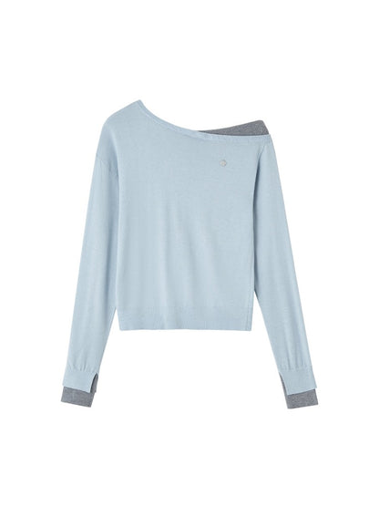 Contrast Asymmetrical Layered Sweater