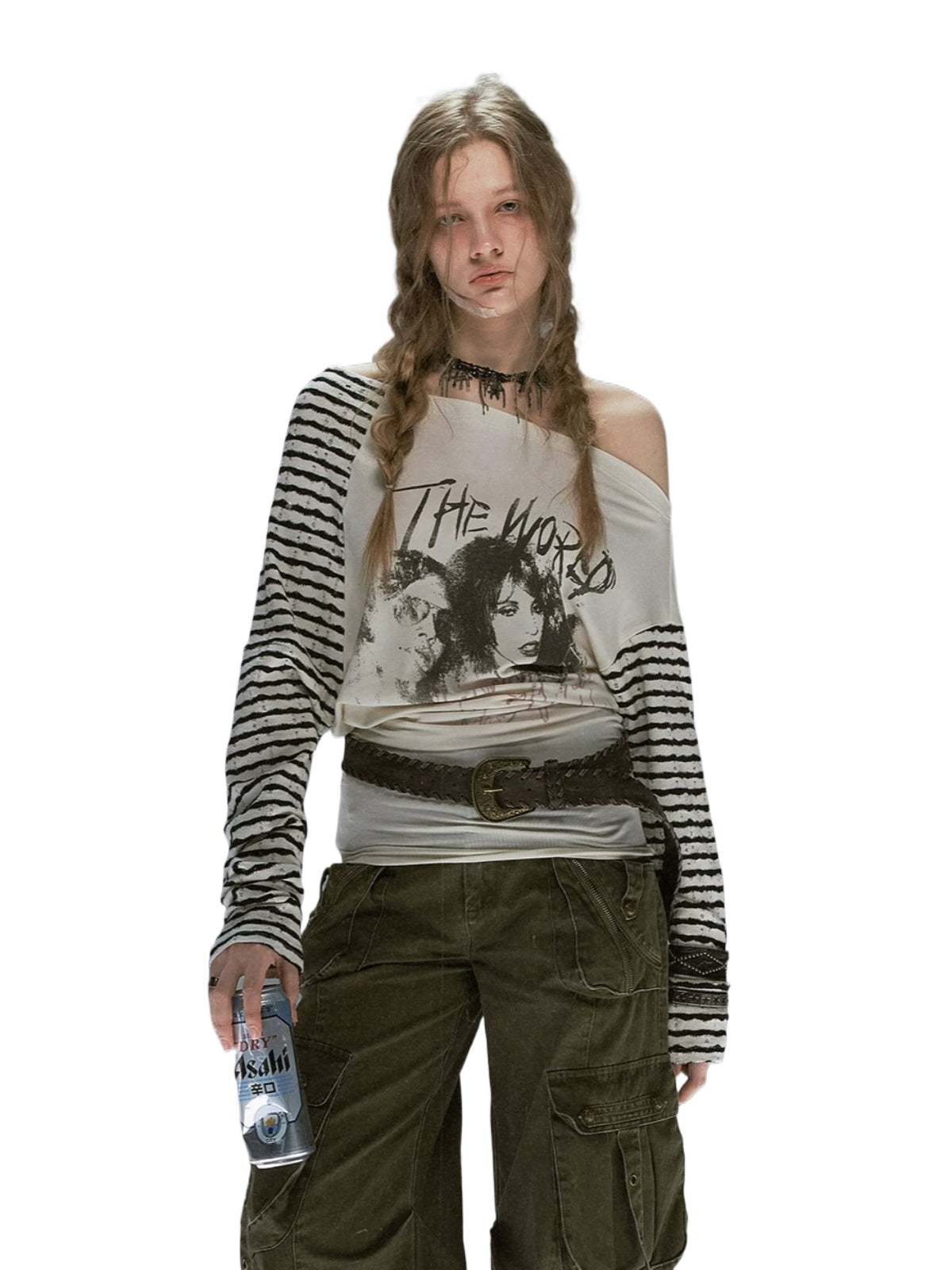 Punk Portrait Stripe Asymmetric Top