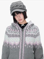 Gray Hooded Zip Knit Cardigan