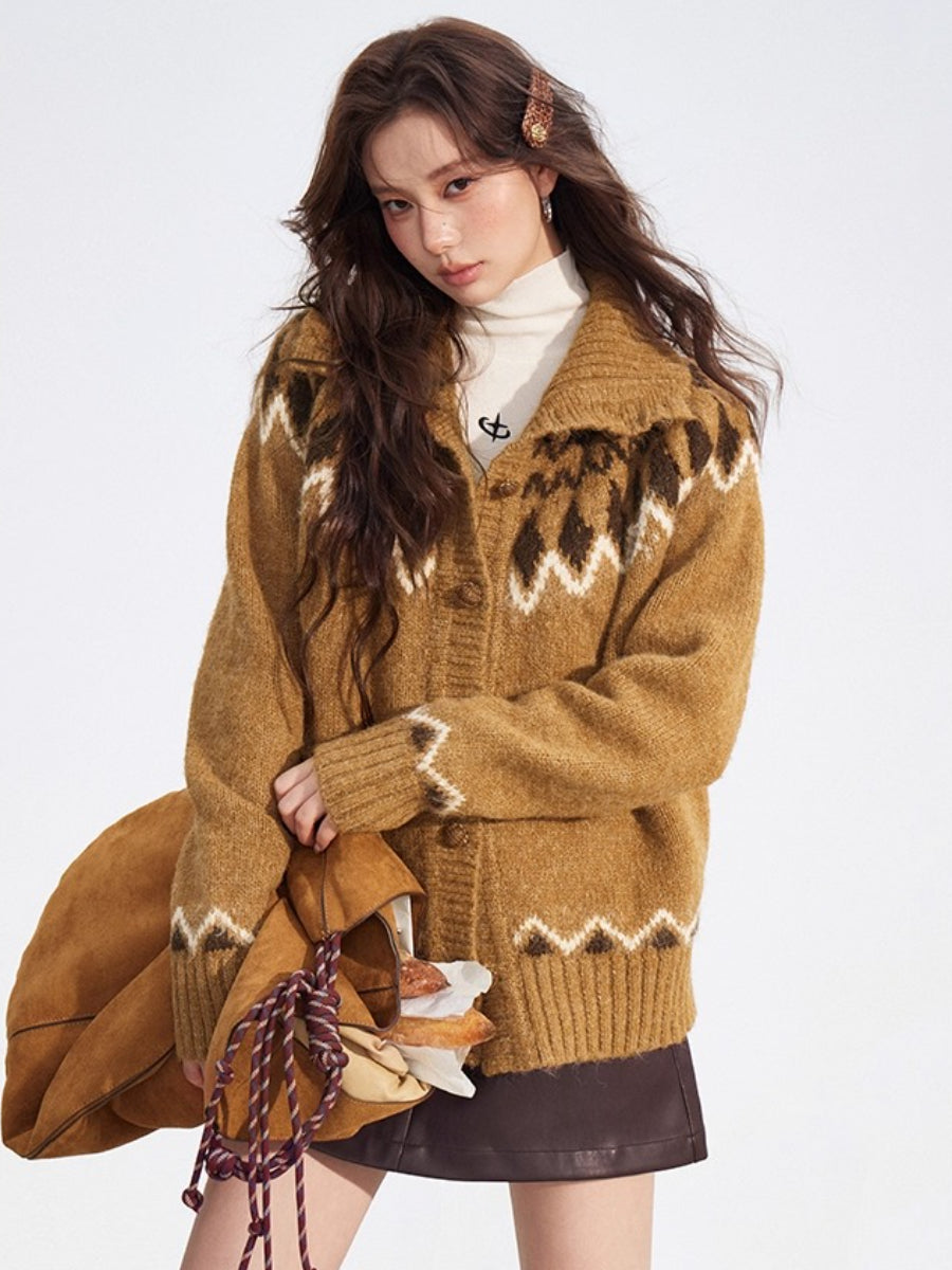 Coffee Fair Isle Collar Sweater