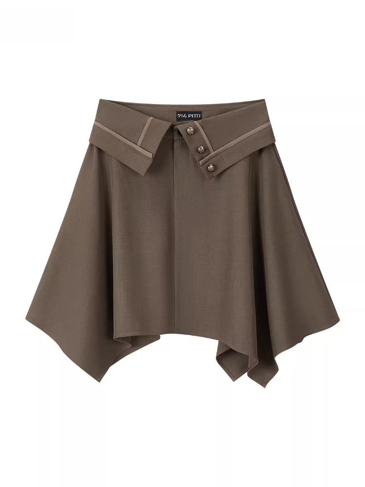 Khaki Asymmetrical A-Line Mini Skirt