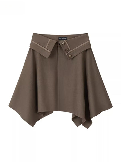 Khaki Asymmetrical A-Line Mini Skirt