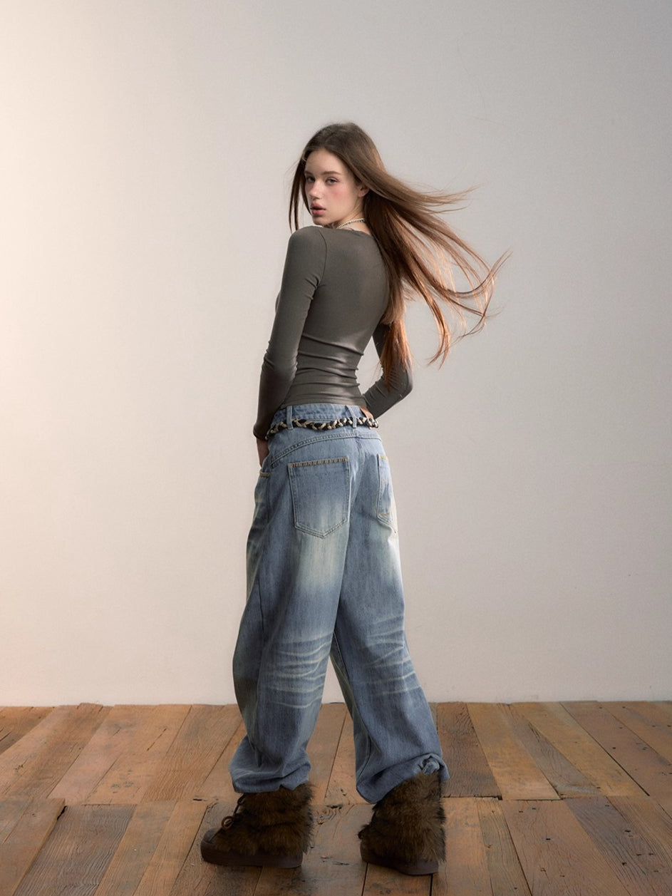 Contrast Belt Knit Top