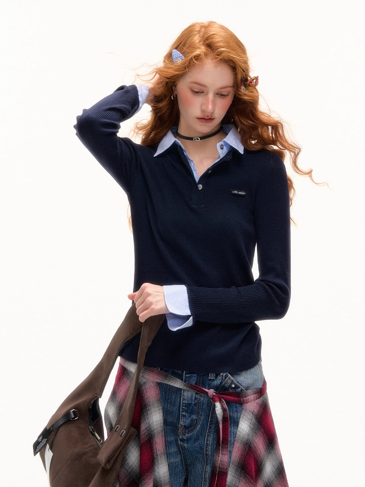 Blue &amp; Gray Striped Knit Lapel Sweater