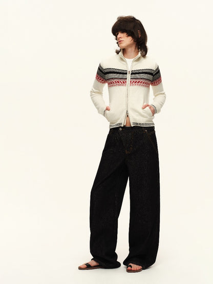 White Jacquard Zip Cardigan