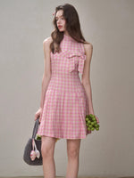Mint & Strawberry Check Halter Dress