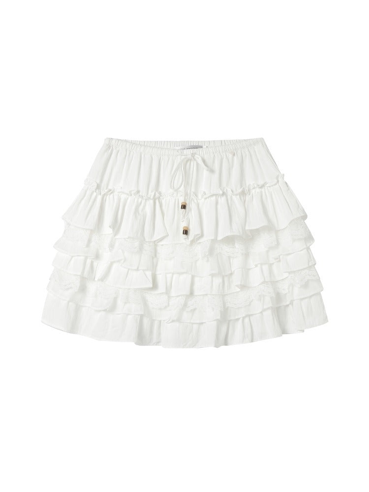Layered Lace Pearl Trim Ballet Skirt