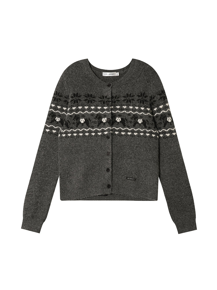 Fair Isle Knit Cardigan and Scarf Set