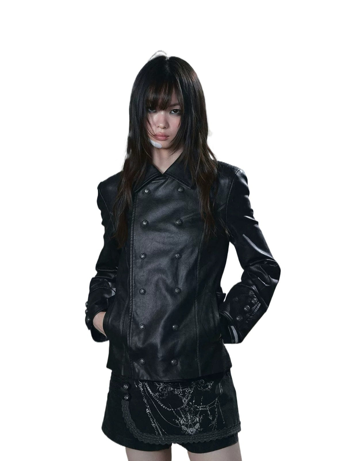 Detachable Cape Belted Leather Jacket