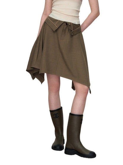 Khaki Asymmetrical A-Line Mini Skirt