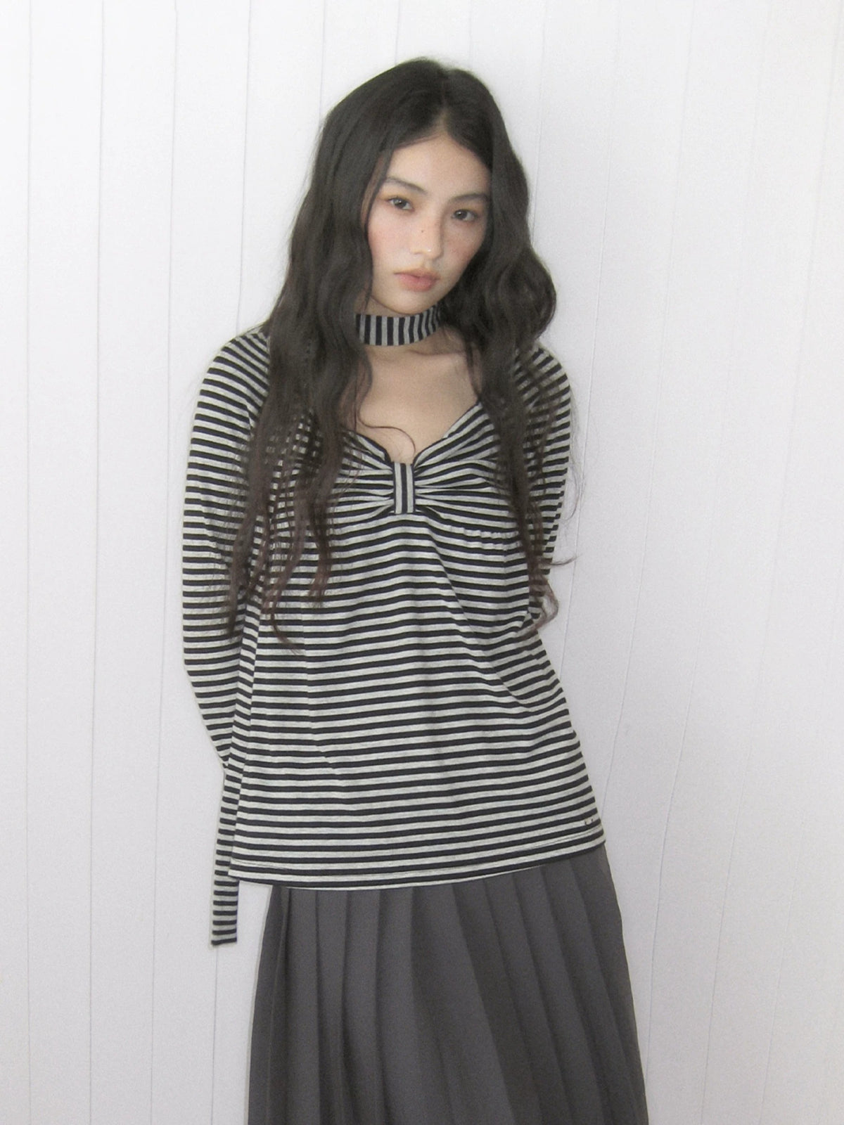 Square Neck Bow Striped Top