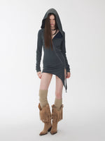 Rhinestone Studded Deconstructed Hoodie Dress