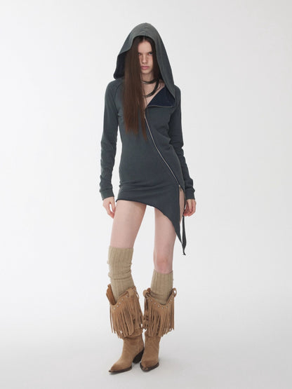 Rhinestone Studded Deconstructed Hoodie Dress