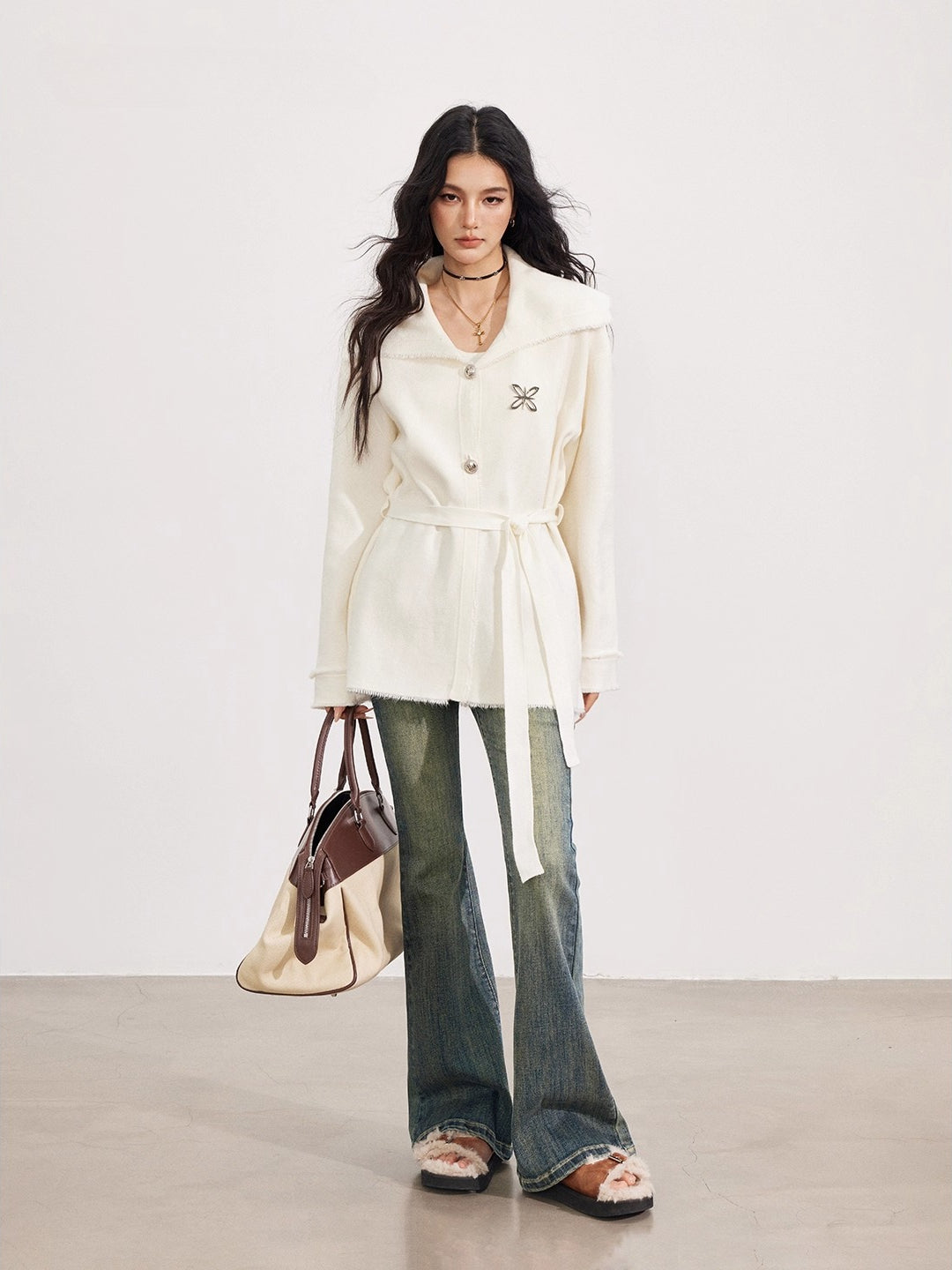 Oversized Collar Knit Jacket