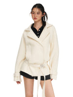 Cream & Black Wool Blend Loose Lapel Jacket
