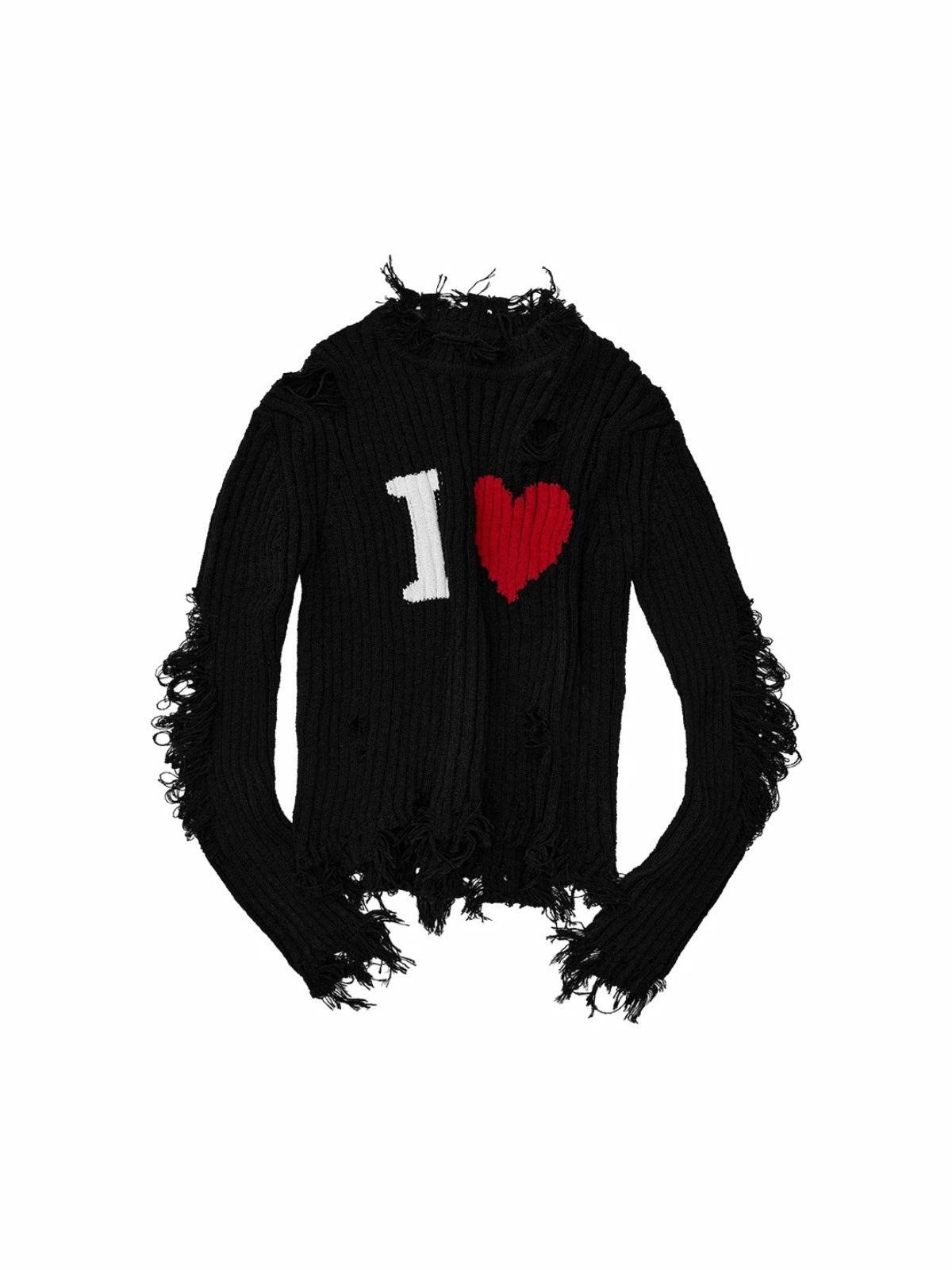 Heart Letter Distressed Knit Sweater