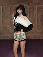 Textured Low-Waist Tweed Shorts