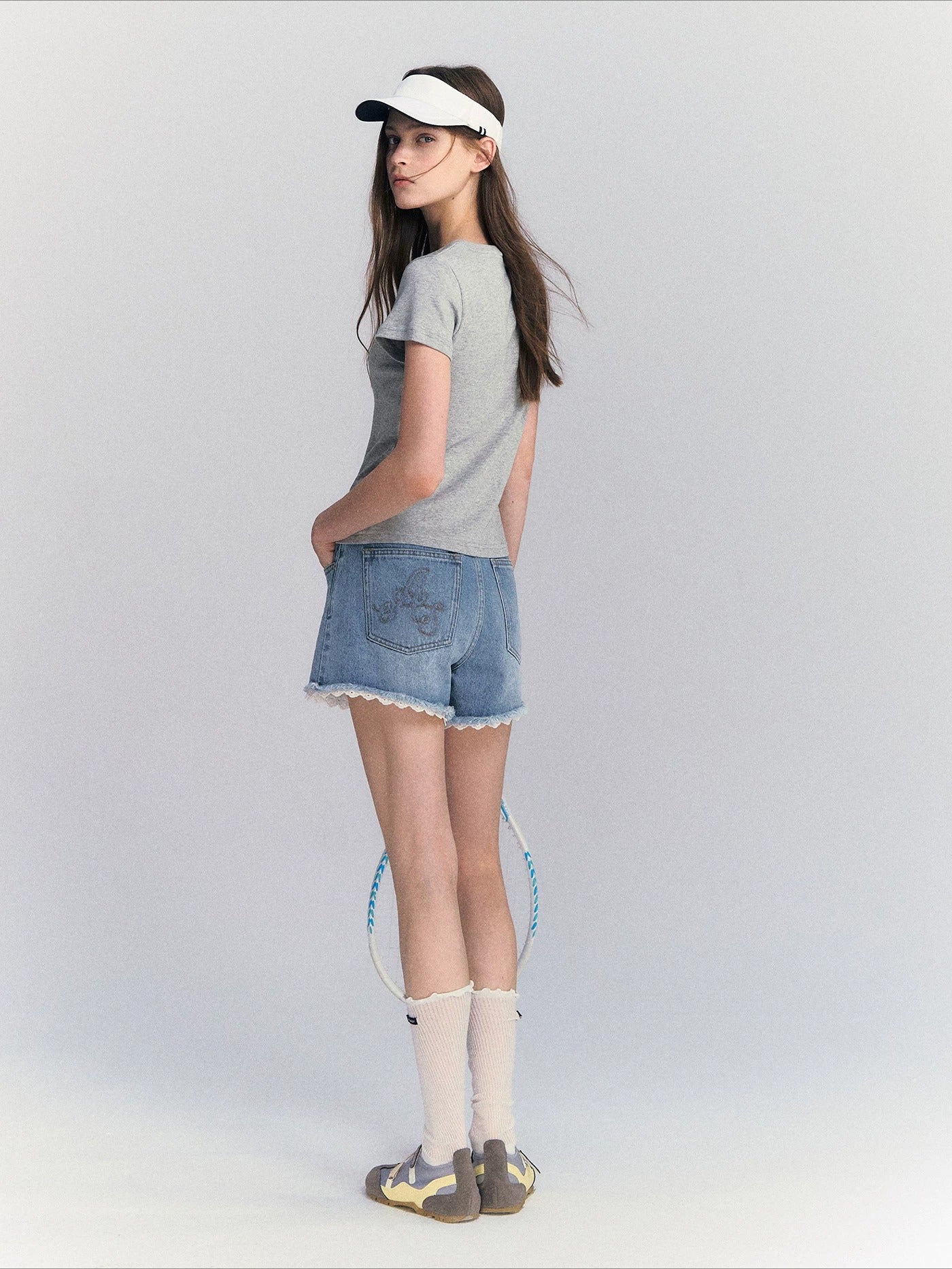 Lace Trim Denim Shorts