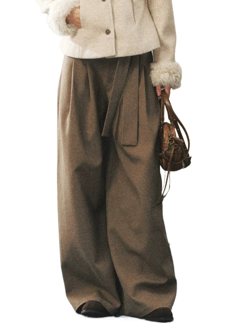 Khaki High Waisted Pleated Wide Leg Pants