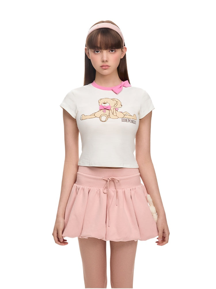 Neckline Bow Cotton T-shirt