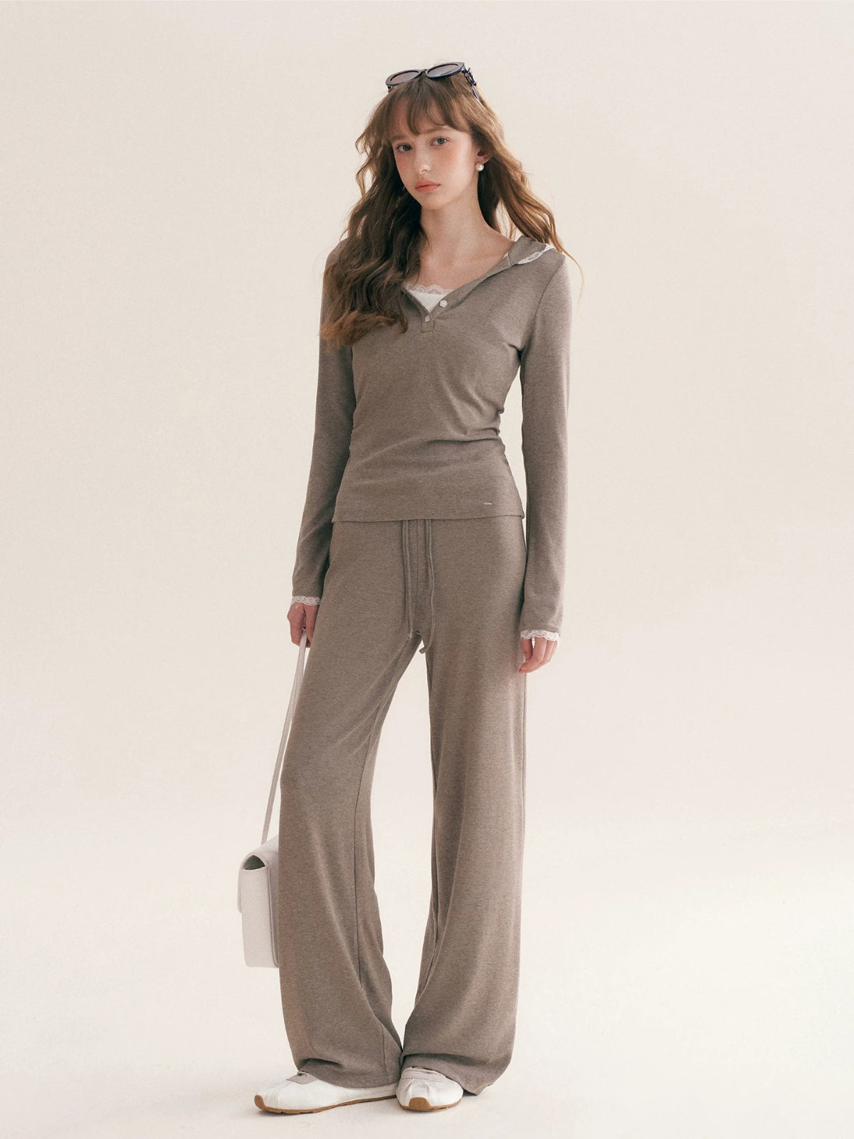 Lace Trim Hoodie Set