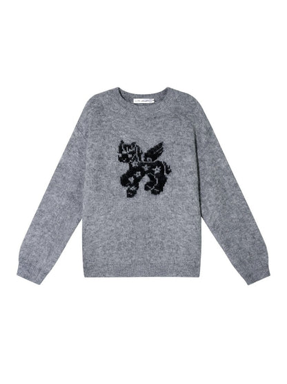 Jacquard Wool Blend Crewneck Sweater