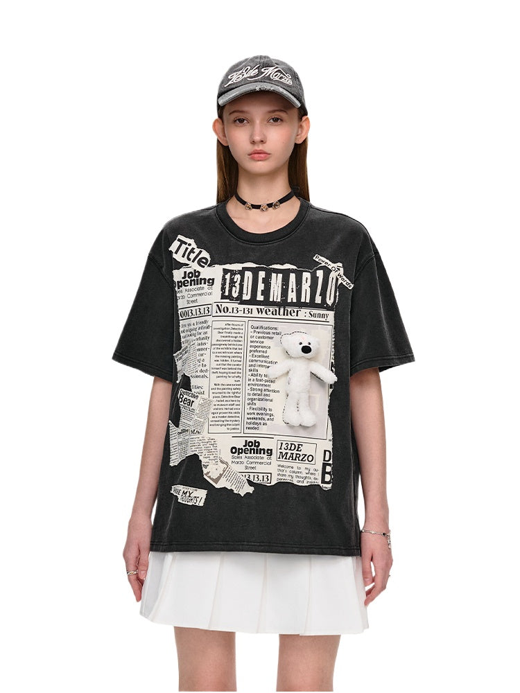 Newspaper Doll Print Short-sleeve T-shirt