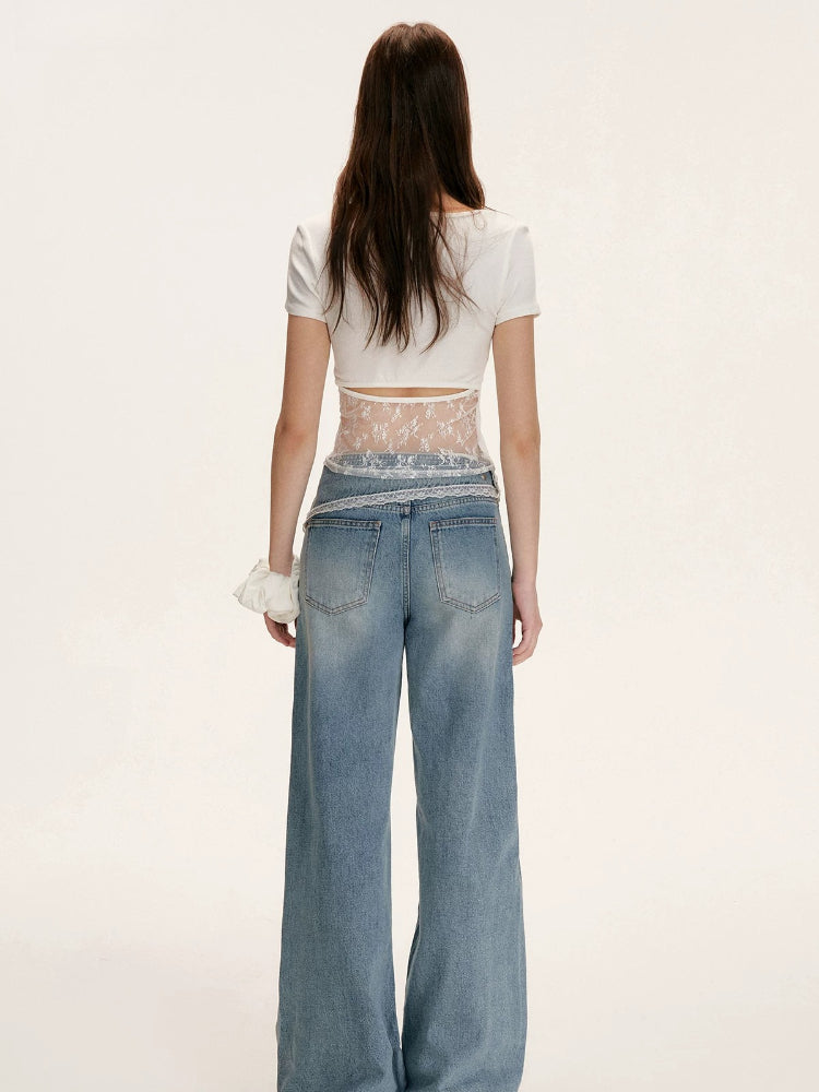 Lace Backless U Neck Tee