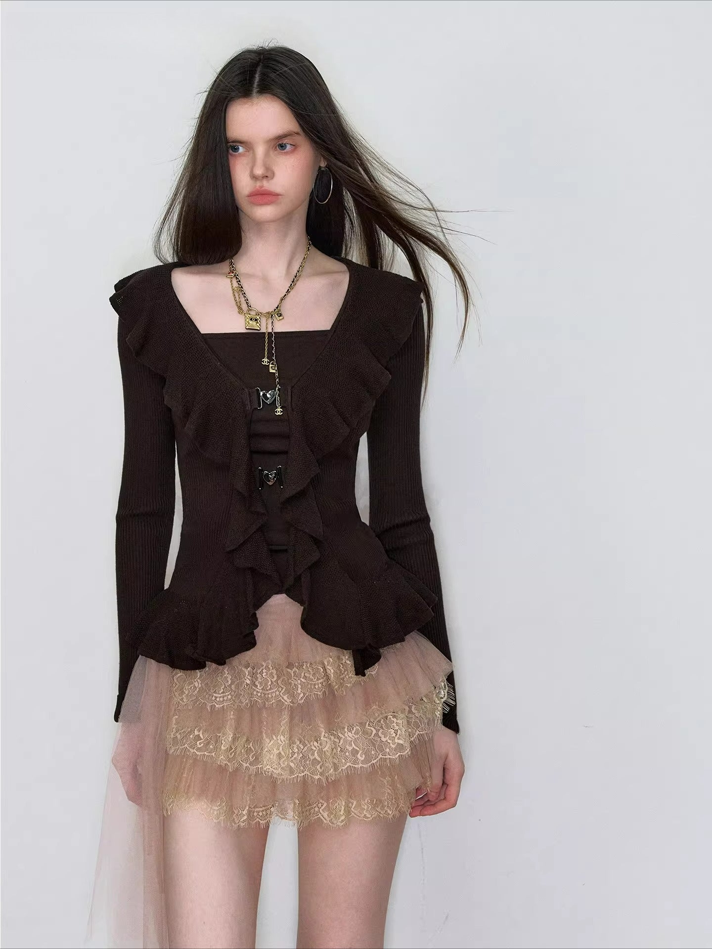 Lace Panel Tiered Skirt