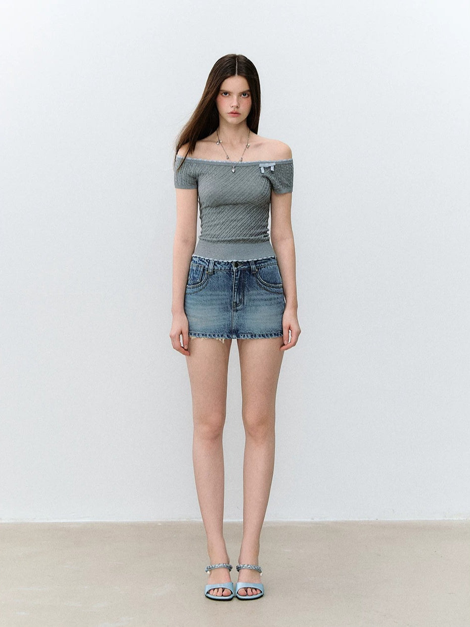 Vintage Bamboo Wash Denim Mini Skort