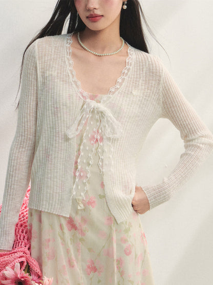 Lace Trim Knit Cover-Up