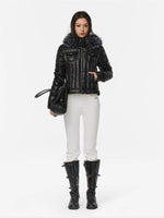 Denim Trim Fur-Collar Down Jacket
