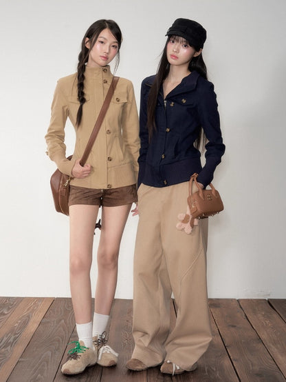 Retro Zipper Half-collar Jacket