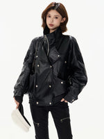 Oversized Double-Breasted PU Leather Jacket