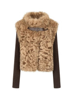 Leopard Faux Fur Sleeve Vest Jacket
