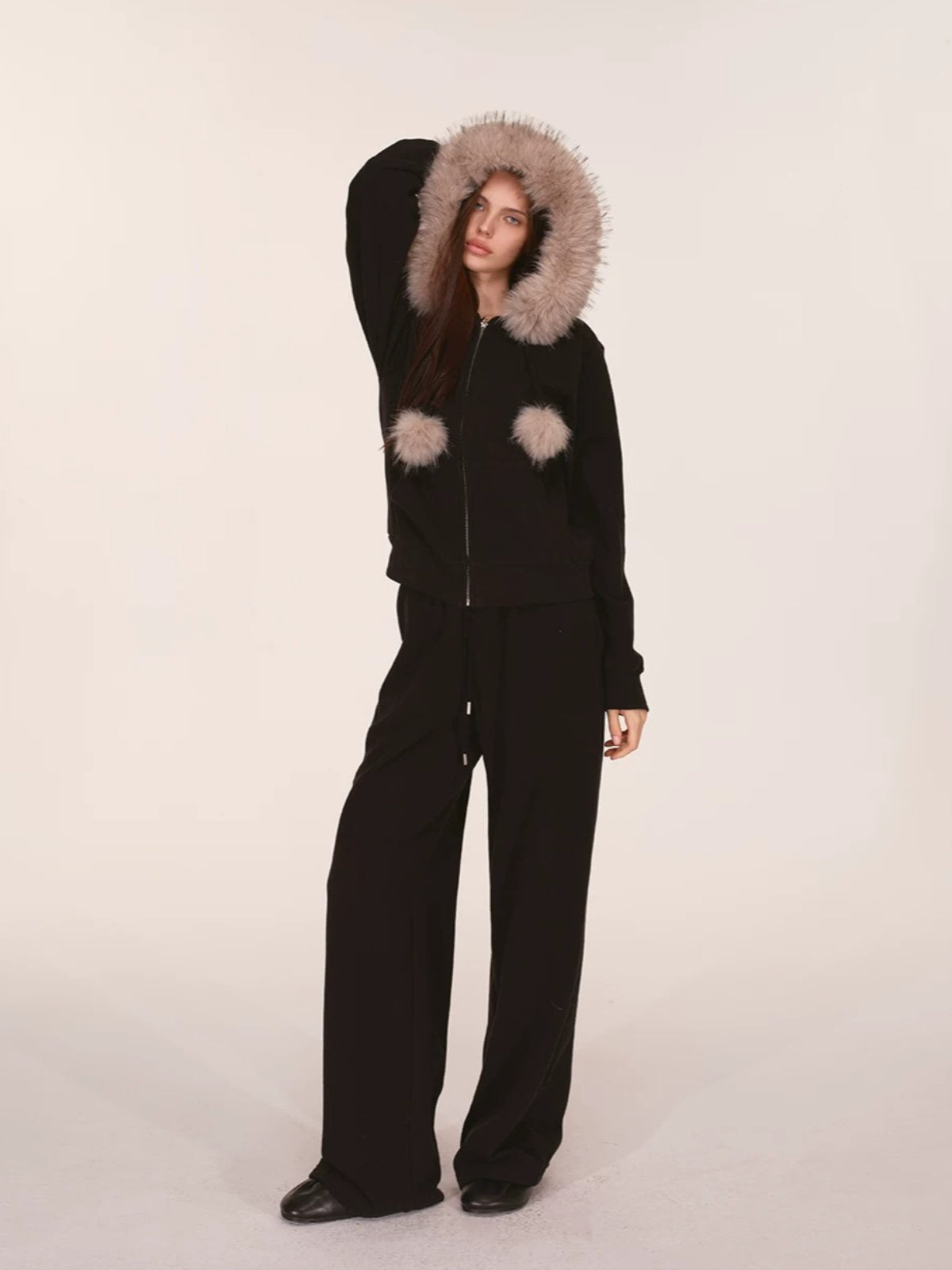 Fur Trim Knit Lounge Set