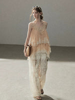 White Lace Hollow Wide Leg Pants