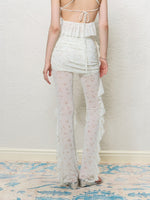 Black & White Ruffle V-Neck Tank & Sheer Pants Set